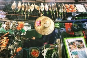 street hawker with bbq food